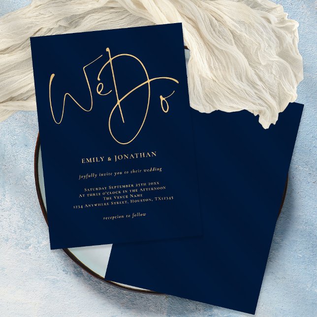 Invitation Nous faisons Gold Script Mariage bleu marine (Créateur téléchargé)