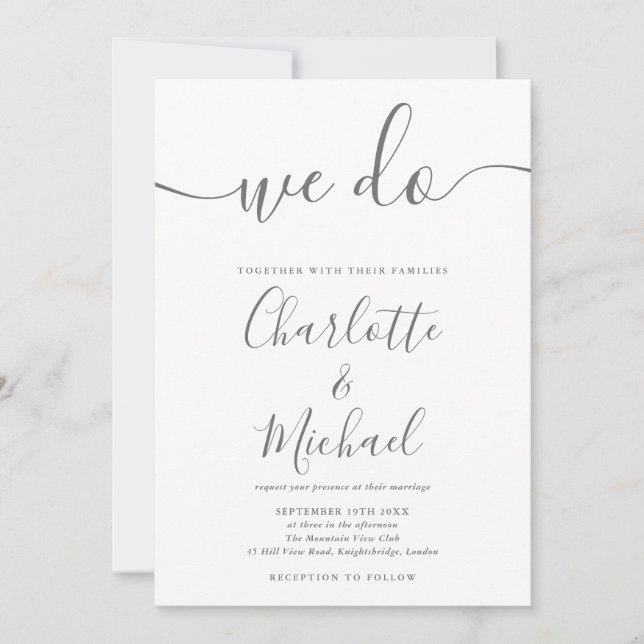 Invitation Nous Faisons Gris Et Blanc Signature Script Mariag (Devant)