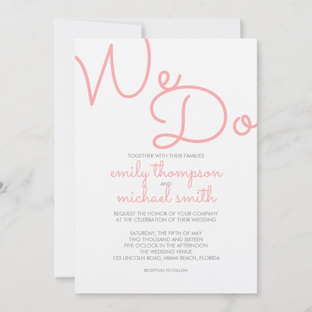 Invitation Nous faisons | Mariage de typographie moderne rose (Devant)