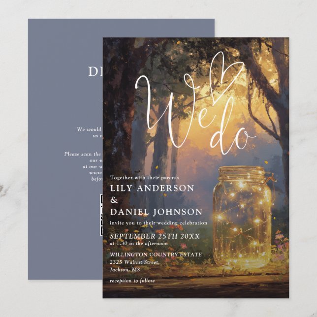Invitation Nous faisons Mariage en forêt enchantée avec pot M (Devant / Derrière)