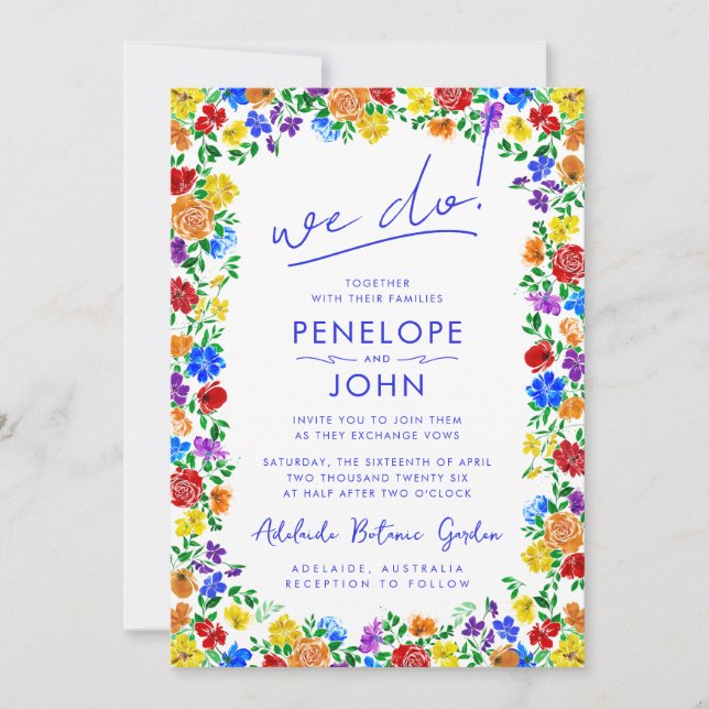 Invitation Nous faisons moderne Boho Rainbow Floral Mariage (Devant)