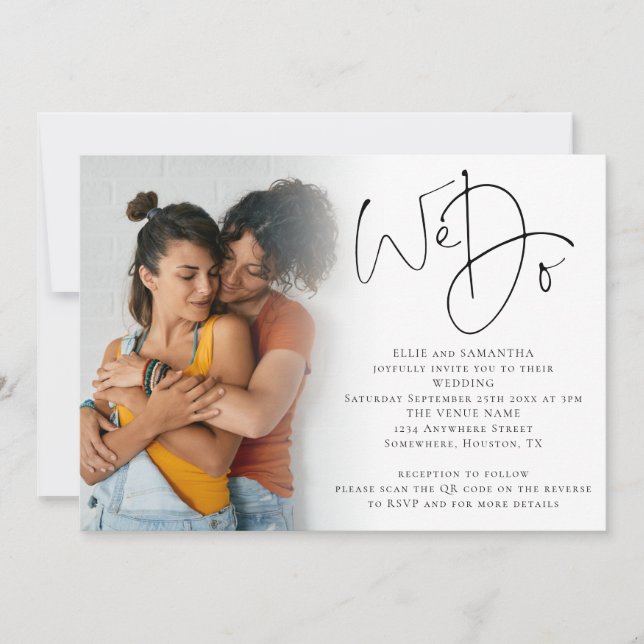 Invitation Nous faisons Script Photo QR Code Mariage lesbien (Devant)
