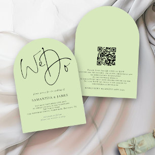 Invitation Nous faisons Script QR Code Lime Cream Green Maria