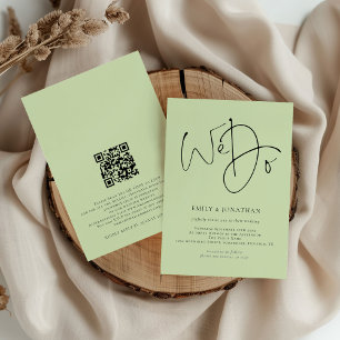 Invitation Nous faisons Script QR Code Lime Cream Mariage