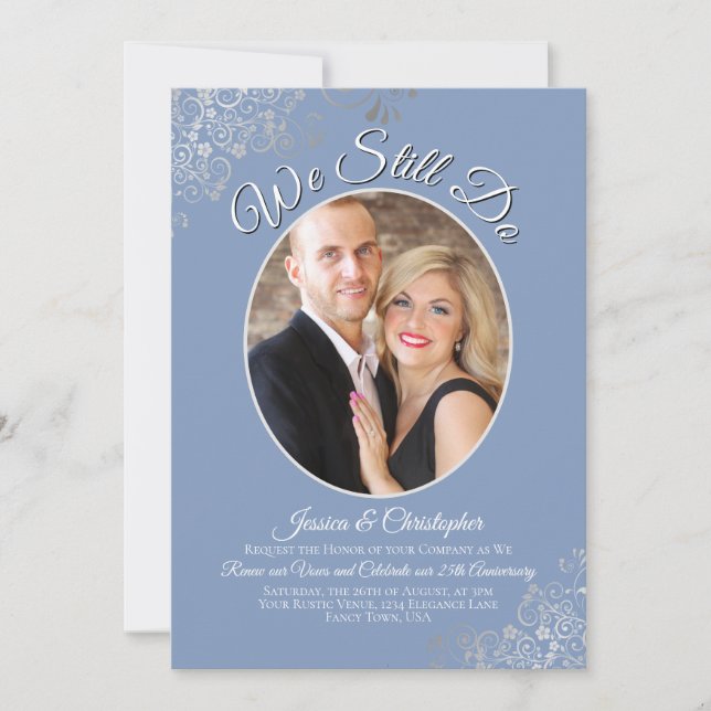 Invitation Nous Faisons Toujours Dusty Blue Silver Mariage Vo (Devant)