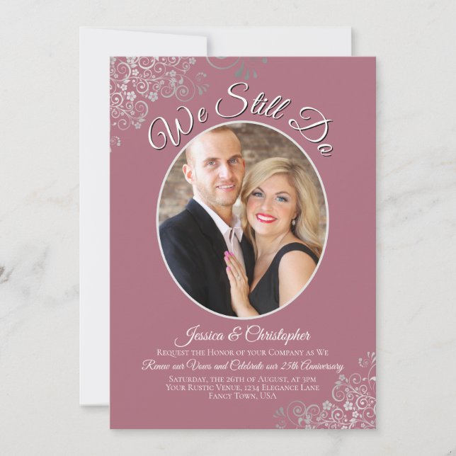 Invitation Nous Faisons Toujours Dusty Rose Silver Mariage Vo (Devant)