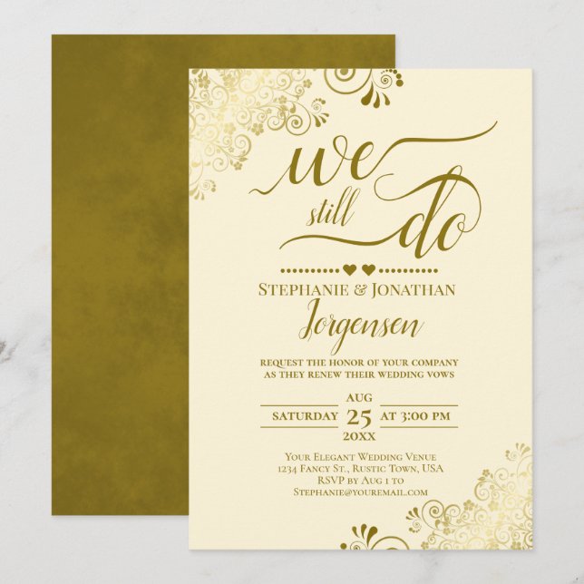 Invitation Nous Faisons Toujours Élégant Gold & Cream Vow Ren (Devant / Derrière)