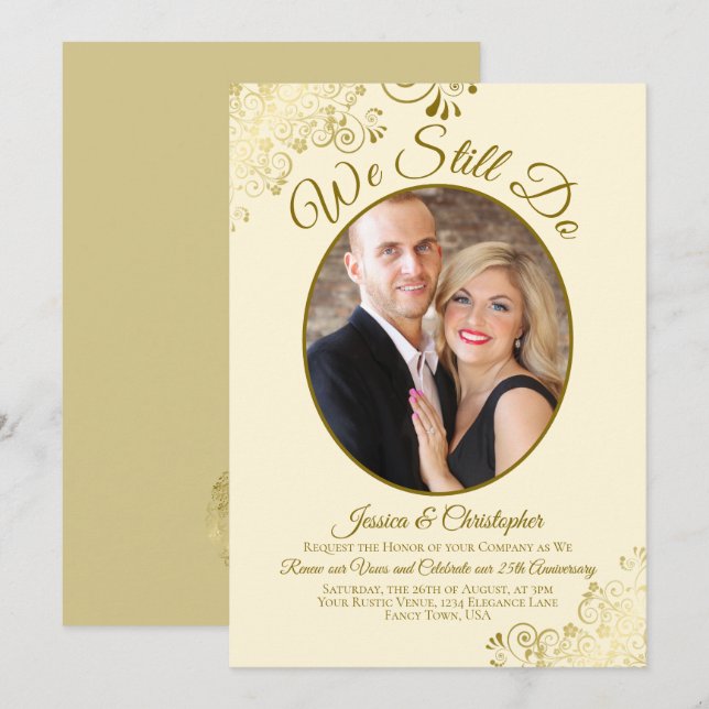 Invitation Nous Faisons Toujours Gold & Cream Mariage Vow Ren (Devant / Derrière)