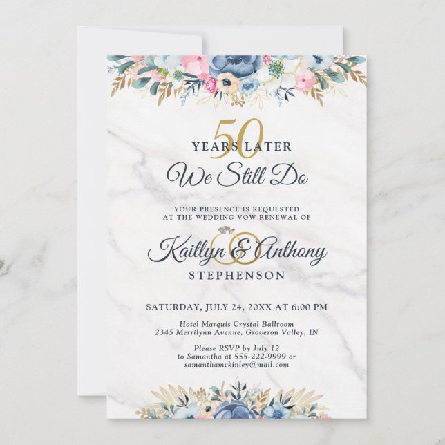 Invitation NOUS FAISONS TOUJOURS L'Élégante Vow Marine Floral (Devant)