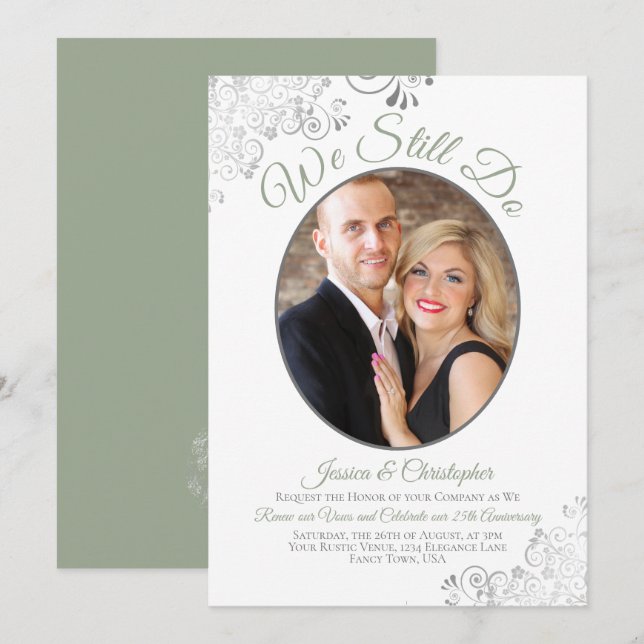 Invitation Nous Faisons Toujours Sage Green & White Mariage V (Devant / Derrière)