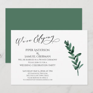 Invitation Nous Fuyons en Amoureux Feuilles Peintes en Vert R