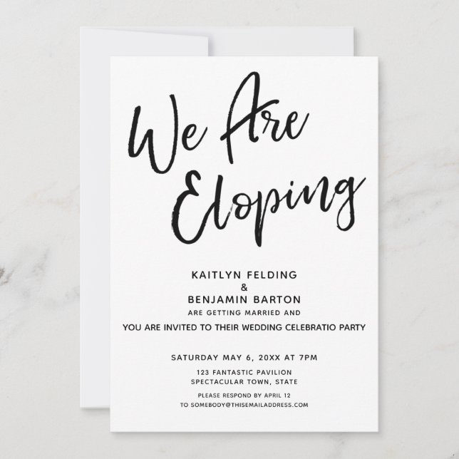 Invitation Nous Fuyons Mariage Décontracté Moderne Fête de Ma (Devant)