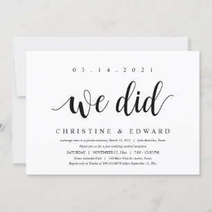 Invitation Nous l'avons fait, Elopement de mariage moderne