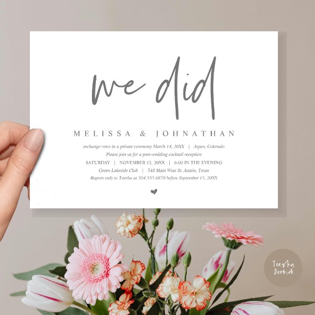 Invitation Nous L'Avons Fait, Mariage Elopement Party, Minima (We Did, Wedding Elopement Dinner Invitation Card, PDF, Modern Minimalist, in Dark Grey)