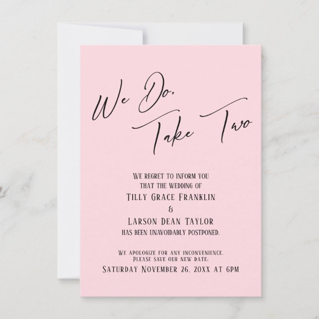 Invitation Nous Le Faisons, Prenez Deux : Mariage Pastel Rose (Devant)