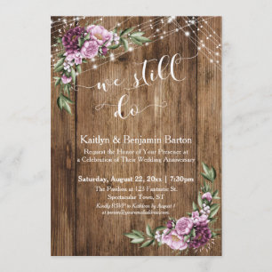 Invitation Nous le faisons toujours, Bois rustique Fleurs ros