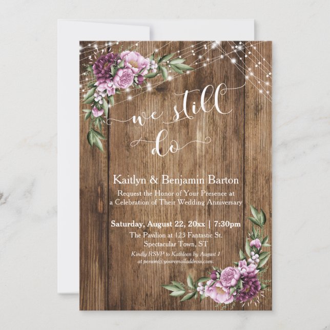 Invitation Nous le faisons toujours, Floral rose en bois rust (Devant)