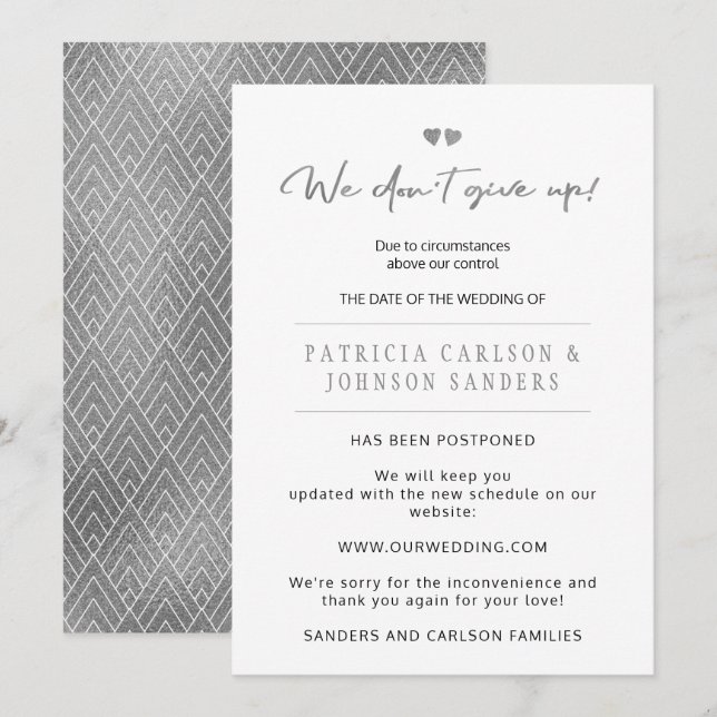 Invitation Nous n'abandonnons pas annonce de mariage reporté (Devant / Derrière)