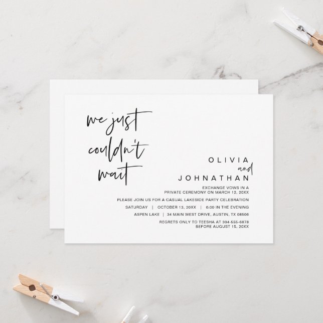 Invitation Nous n'avons pas pu attendre, Mariage Fuite de Noc (Devant/Arrière en situation)