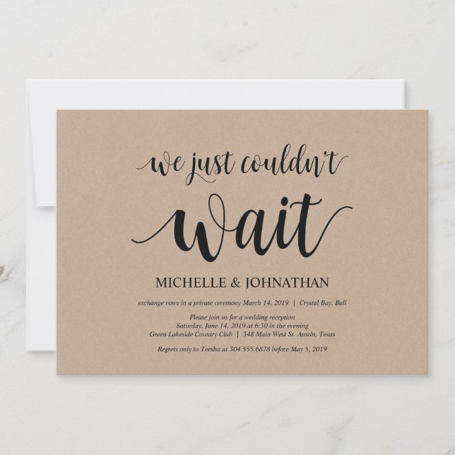 Invitation Nous ne pouvions pas attendre, Mariage Elopement I (Devant)