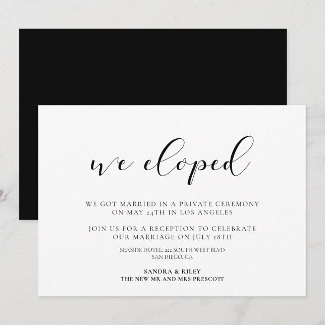 Invitation Nous nous sommes enfuis Annonce élégante (Devant / Derrière)