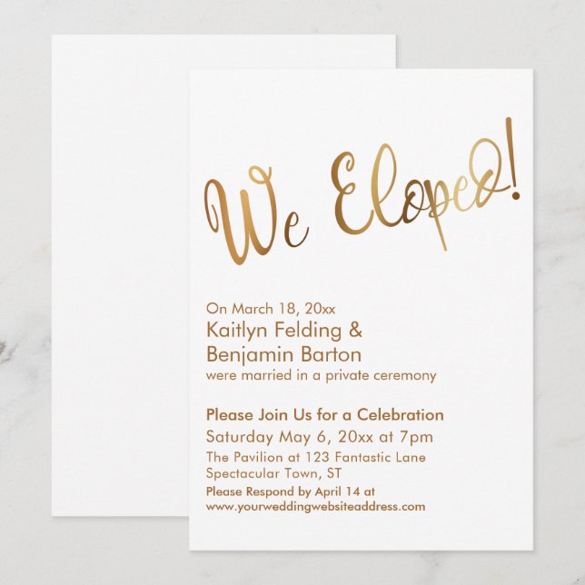 Invitation Nous nous sommes enfuis ! Célébration de mariage G (Devant / Derrière)