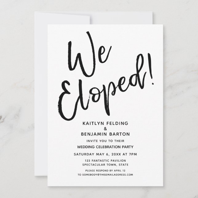 Invitation Nous nous sommes enfuis ! Célébration de mariage m (Devant)
