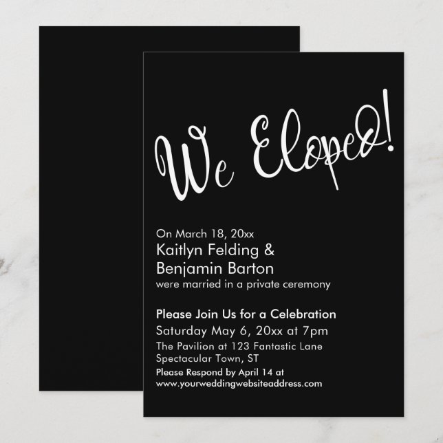 Invitation Nous nous sommes enfuis ! Célébration moderne de m (Devant / Derrière)