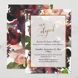 Invitation Nous nous sommes enfuis Écriture dorée, Fleurs bor