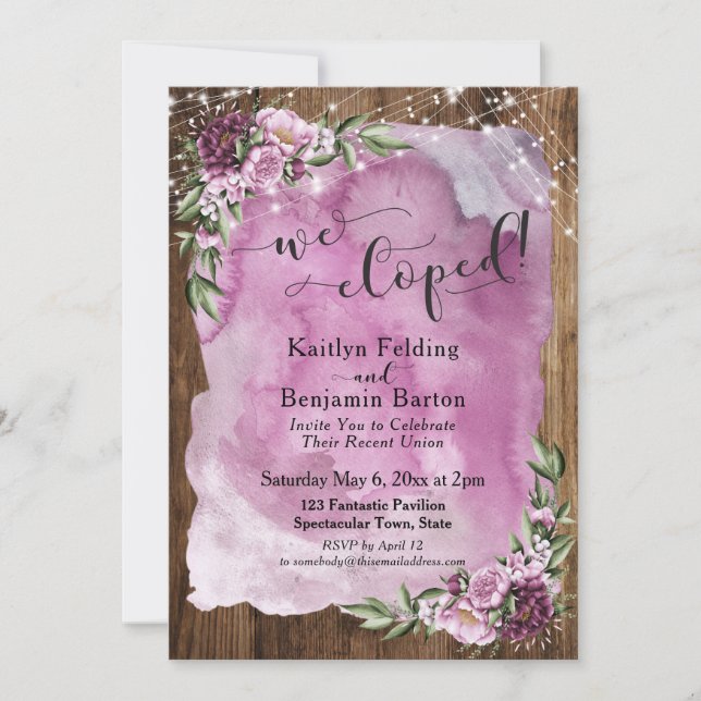 Invitation Nous nous sommes enfuis ! Floral aquarelle rustiqu (Devant)