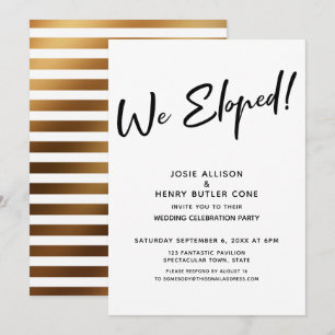 Invitation Nous nous sommes enfuis ! Réception de mariage mod
