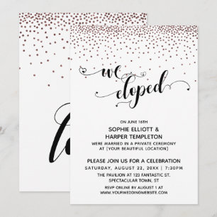 Invitation Nous nous sommes enfuis Script Rose Gold Confettis