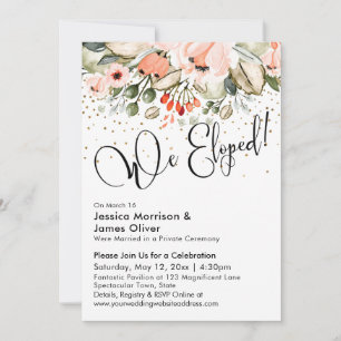 Invitation Nous nous sommes enfuis ! Typographie, Fleurs rose