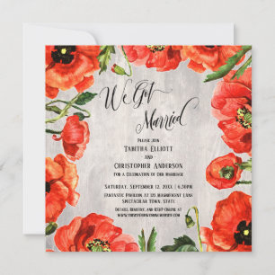 Invitation Nous nous sommes mariés Coquelicots rouges sur boi