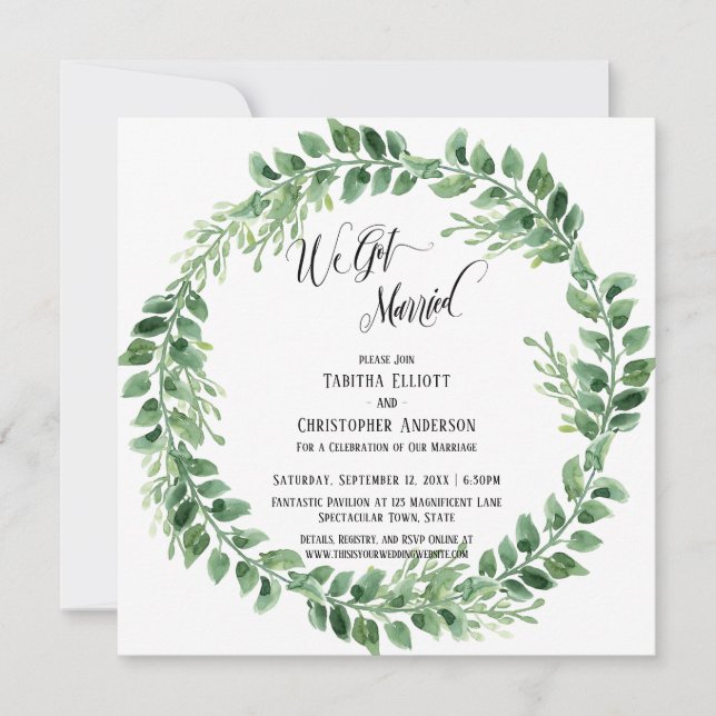 Invitation Nous Nous Sommes Mariés Elaborer Script Green Wrea (Devant)