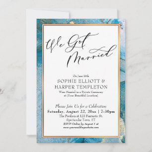 Invitation Nous nous sommes mariés Encre sarcelle et or Récep