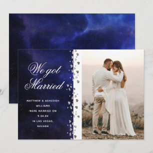 Invitation Nous nous sommes mariés Galaxy Silver Heart Photo
