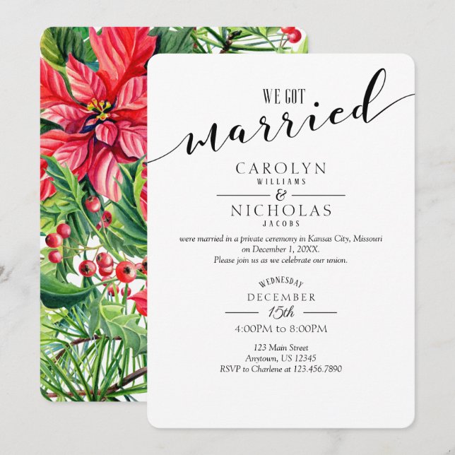 Invitation Nous Nous Sommes Mariés Noël Elopement Fête de Mar (Devant / Derrière)