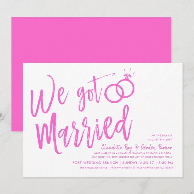 Invitation Nous nous sommes mariés| Post Mariage Brunch Pink (Devant / Derrière)