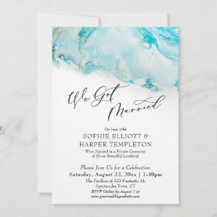 Invitation Nous Nous Sommes Mariés Réception Turquoise & Or E