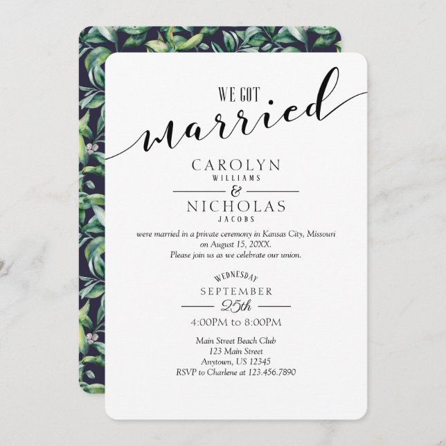 Invitation Nous Nous Sommes Mariés Simple Soirée De Mariage D (Devant / Derrière)