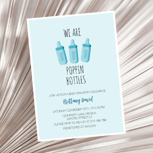 Invitation Nous Poulons Bouteilles Baby shower Garçon Bleu