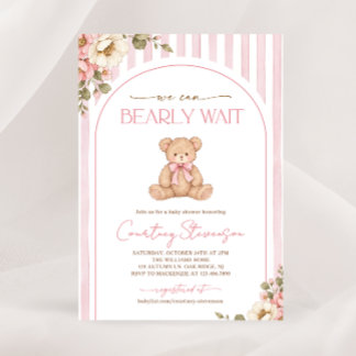 Invitation Nous pouvons à peine attendre Fête bébé fleurs ros