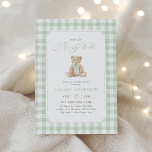 Invitation Nous pouvons à peine attendre Ours en peluche vert