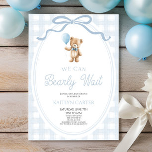 Invitation Nous pouvons à peine attendre Ourson Bleu Baby Sho