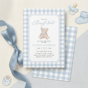 Invitation Nous pouvons à peine attendre Ourson Bleu Baby Sho