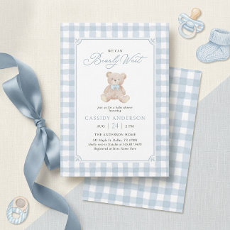 Invitation Nous pouvons à peine attendre Ourson Bleu Baby Sho