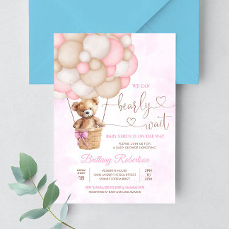 Invitation Nous pouvons à peine attendre Ourson Fille Baby Sh