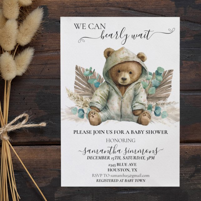 Invitation Nous pouvons attendre Baby shower Boho Ours (Créateur téléchargé)