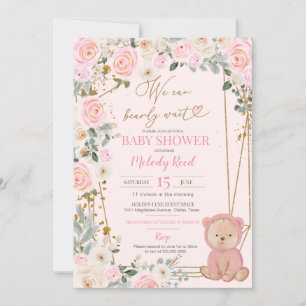 Invitation Nous Pouvons Attendre Pink Teddy Bear Baby shower 